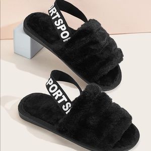 Letter Print Elastic Strap Plush Sandals